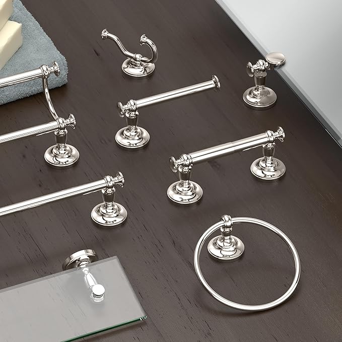 Gatco 4120 Tavern, 24" Towel Bar, Polished Nickel / Wall Mounted Towel Holder for Bathroom