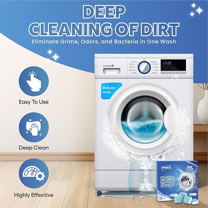 Washing Machine Cleaner Descaler Tablets 12 Pack (1 Year Supply) - Deep Cleaner for HE Front Load & Top Load Washers