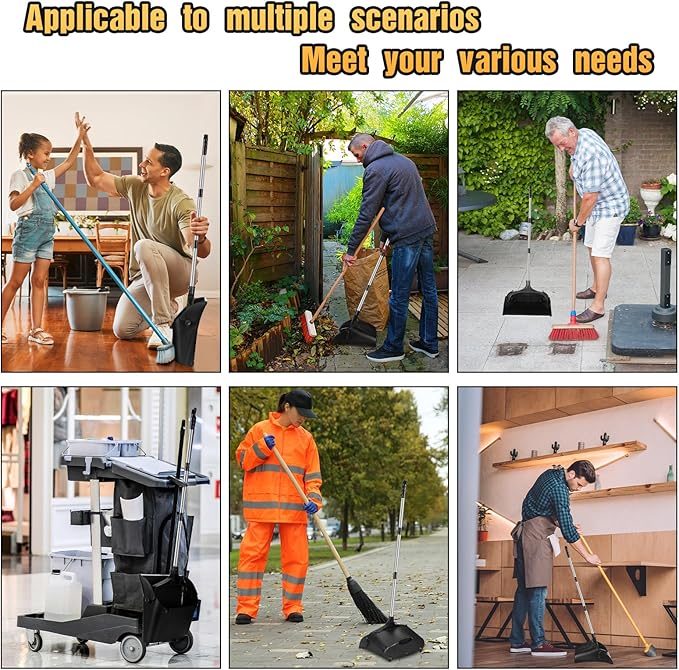 Maxcheck 4 Pcs 37 Inch Lobby Dust Pan Bulk Upright Lobby Dust Pan Plastic Commercial Dustpan with Long Handle Upright Standing Dustpan Heavy Duty for Office Home Indoor Outdoor Use (Black)