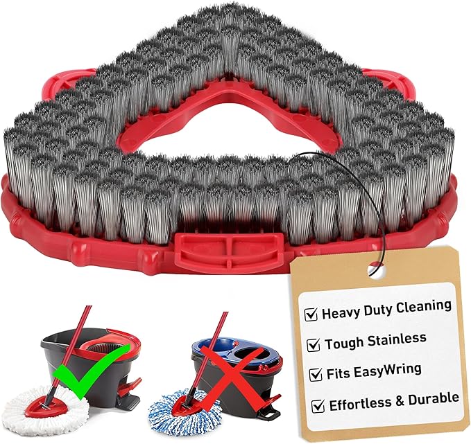 Wire Scrub Brush Head Compatible with O Cedar EasyWring 1-Tank System, Stainless Steel Wire Bristle Scrubber Attachment for Concrete, Bathroom, Garage, Patio, Deck & Tough Stain Scrubbing, 1 Pack