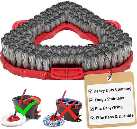 Wire Scrub Brush Head Compatible with O Cedar EasyWring 1-Tank System, Stainless Steel Wire Bristle Scrubber Attachment for Concrete, Bathroom, Garage, Patio, Deck & Tough Stain Scrubbing, 1 Pack