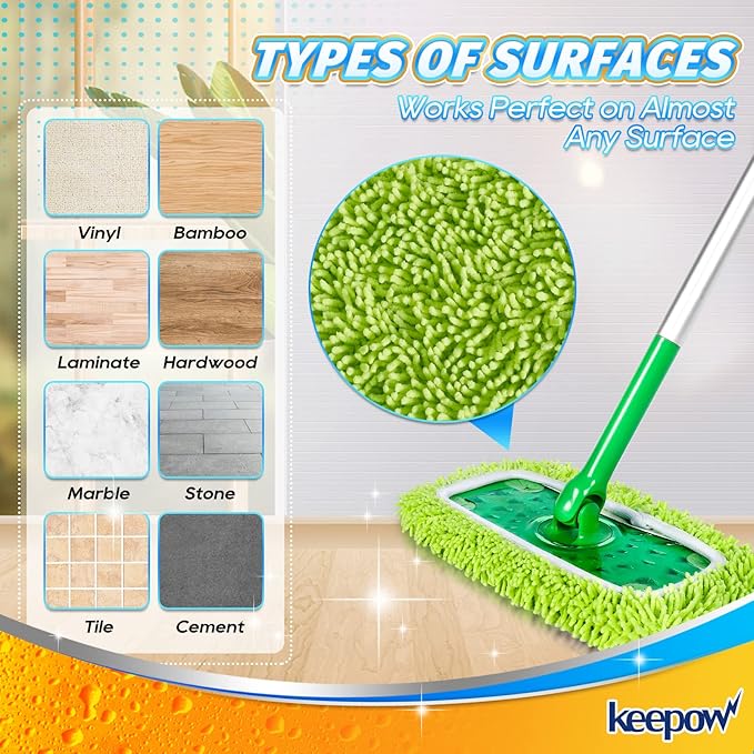 KEEPOW Reusable Mop Pads Compatible with Swiffer Sweeper Mop, Microfiber Dry Sweeping Cloths, Washable Wet Pads Refills Mopping Cloth Refills for Hardwood Floor Cleaning, 4 Pack