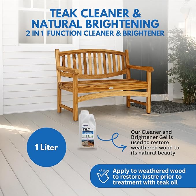 EcoDecors Loveable 2 in 1 Wood & Teak Cleaner and Brightener Gel, 1 L, for Outdoor Use, Cleans, Renews, and Refreshes Outdoor Wood - 2 Pack