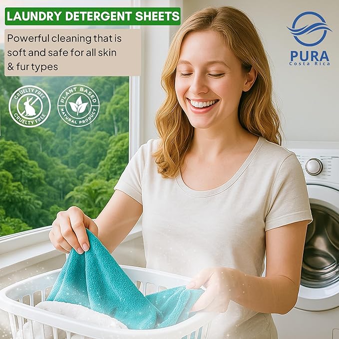 Laundry Detergent Sheets - Ultra Concentrated & Hypoallergenic - Deep Clean, Safe for Sensitive Skin, Plastic-Free & Non-Toxic - Works in Hot & Cold Water - (64 Loads 32 Sheets) - Tropical Jungles