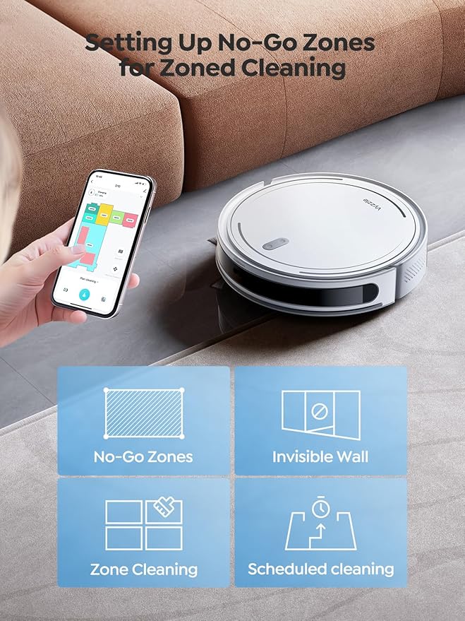 Robot Vacuum and Mop Combo, Smart Navigation Robotic Vacuum Cleaner with 5000Pa Suction, Ultra Slim Vacuum Robot, 150Mins Max, App/Alexa Control for Pet Hair, Hard Floor, Carpet, Customized Cleaning