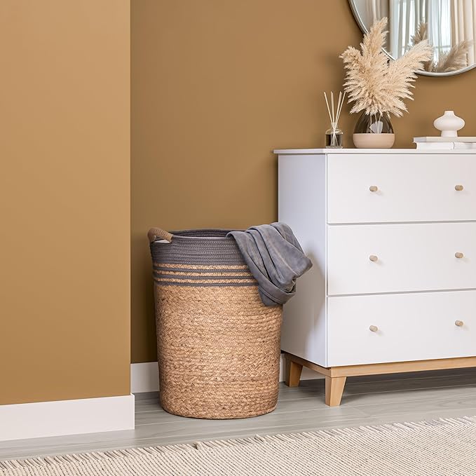 Seville Classics Premium Natural Handwoven Portable Laundry Bin Basket with Carrying Handles, Household Storage for Clothes, Linens, Sheets, Hamper with Liner, Gray