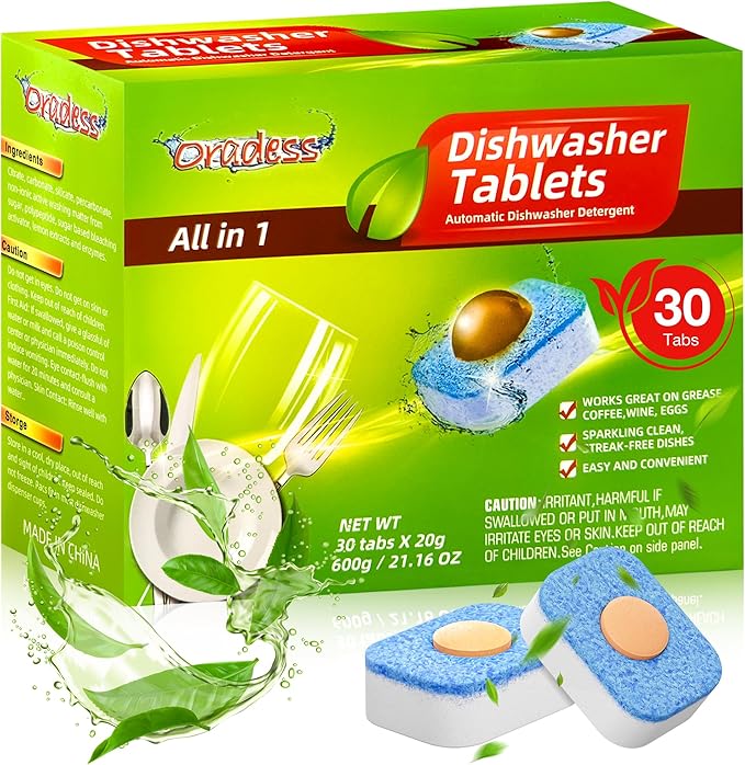All-in-One Dishwasher Pods - Cleaner Tables No Pre-rinse Cuts Through Tough Grease & Stuck on Food, All Natural Eco-friendly Formula Non-toxic Dishwasher Detergent Gentle Yet Powerful Clean 30 Tabs