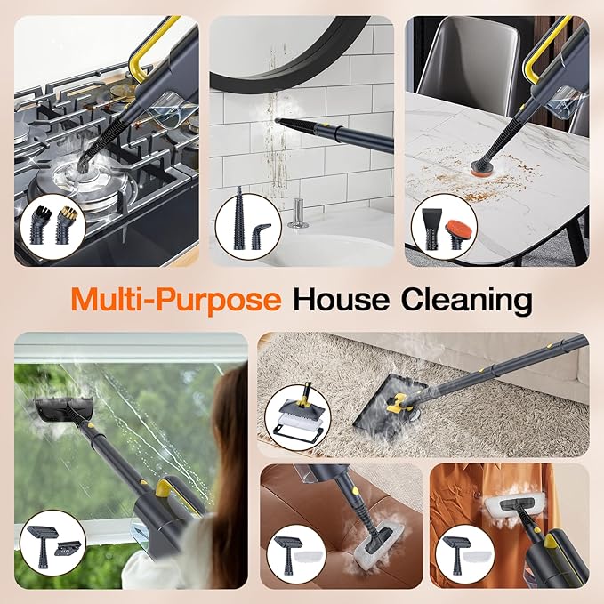 ScrubWiz 10-in-1 Steam Cleaner, Steam Mop & Handheld Steam Cleaner with 350ml Water Tank, 10s Fast Heating, 2 Steam Modes, Portable Steamer for Kitchen, Floor, Tile, Window, BBQ Grill, Car, Soft Gray