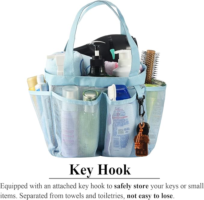 Haundry Mesh Shower Caddy Tote, Large Shower Caddy Bag for College Dorm Room Essentials, Bathroom Organizer with 8 Pockets for Beach Swimming Camp Gym