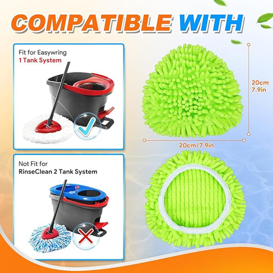 4 Pack Mop Pads Compatible with O-Cedar Easy Wring 1-Tank Spin Mop System, Replacement for Hardwood Floor Cleaning, Green
