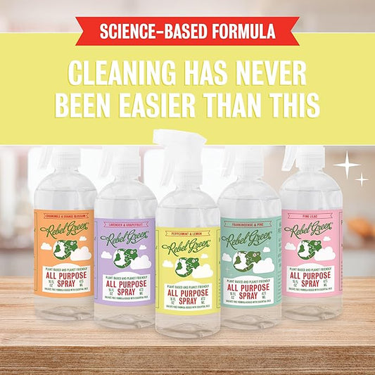 Rebel Green Natural All-Purpose Cleaning Spray - Plant-Based Multi-Surface Cleaner with Essential Oils for Kitchen, Bath, Countertops and More - Peppermint & Lemon Scent - 16 oz - 1 Pack