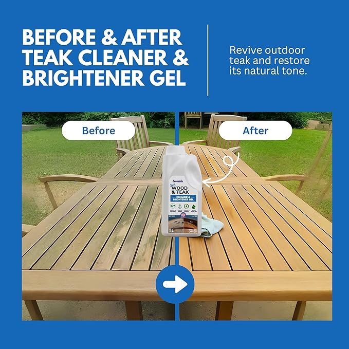 EcoDecors Loveable 2 in 1 Wood & Teak Cleaner and Brightener Gel, 1 L, for Outdoor Use, Cleans, Renews, and Refreshes Outdoor Wood