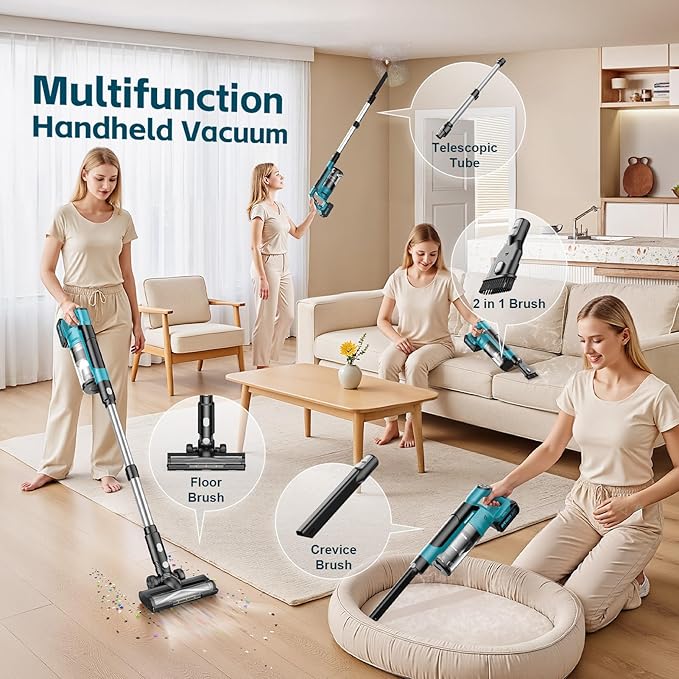Cordless Vacuum Cleaner with 2 * 4000mAh Batteries, 700W 60Kpa Vacuum Cleaners for Home, 6 in 1 Cordless Stick Vacuum Clearner, Brushless Motor with Led Display for Hard Floors Carpet Pet Hair