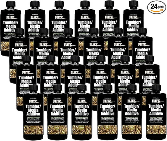 Flitz Tumbler Media Additive - 7.6oz Bottle of USA-Made Brass Cleaner Reloading Liquid for Ammo, Copper, & All Metals - Ammonia-Free Tumbling Polish to Remove Oxidation, Powder Residue (24 Pack)