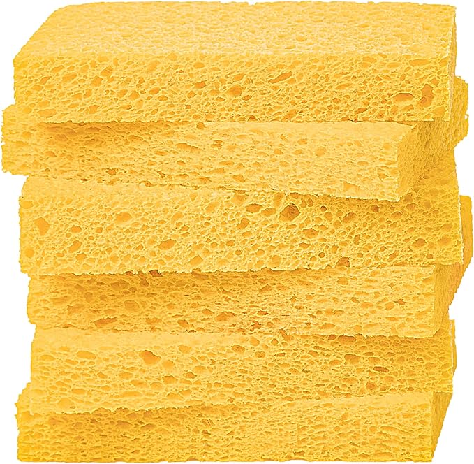 Cellulose Sponges,Heavy Duty Scrub Kitchen Sponge,Clean Tough Messes Without Scratching Sponges Kitchen,Pop Up Eco Sponges DIY Orange (6 Pack)