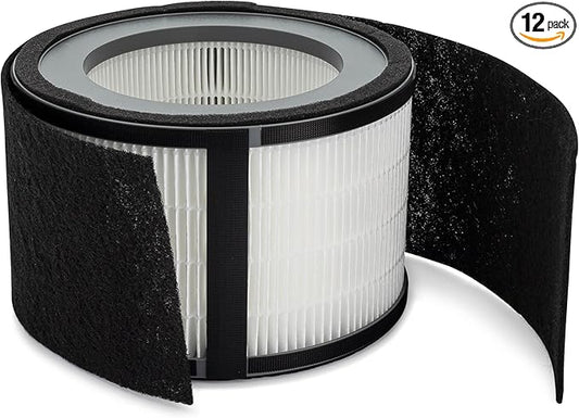 Crane Genuine Air-Purifier Replacement Filter For Model EE-5068, HS-1946 HEPA Replacement, 3-Stage Filtration For Better Indoor Air Quality (Pack of 12)