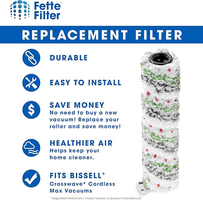 Fette Filter Multi Surface Pet Brush Roll - 2 Pack Compatible with BISSELL 2788, 2554A, 25542, 25548, 2593, 2554, 2596, 2596M, 2590, 2596B Vacuum Brush Roll - HEPA Material - Reusable