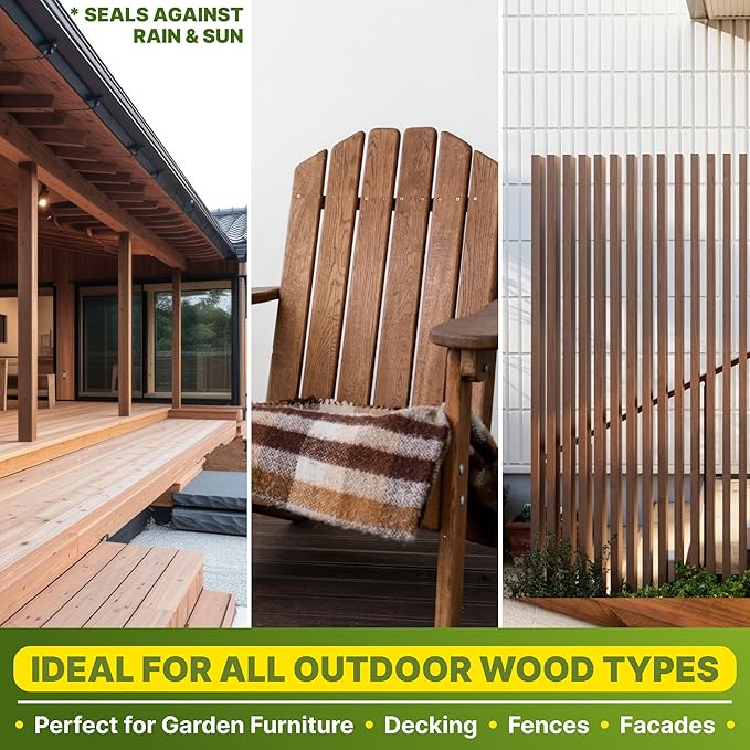 Nordicare Sealing Wood Oil for Outdoor Garden Furniture - Teak Oil for Wood Outdoor Furniture - Suitable for All Outdoor Types of Wood, for Wood Exterior Protection - Easy to Apply 16.9 Oz