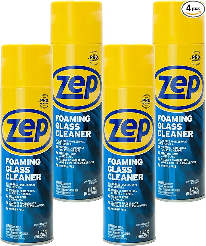 Zep Foaming Glass and Plexiglass Cleaner - 19 oz (Case of 4) ZUFGC19 - Foaming Formula Clings to Vertical Surfaces. Trusted by Pros