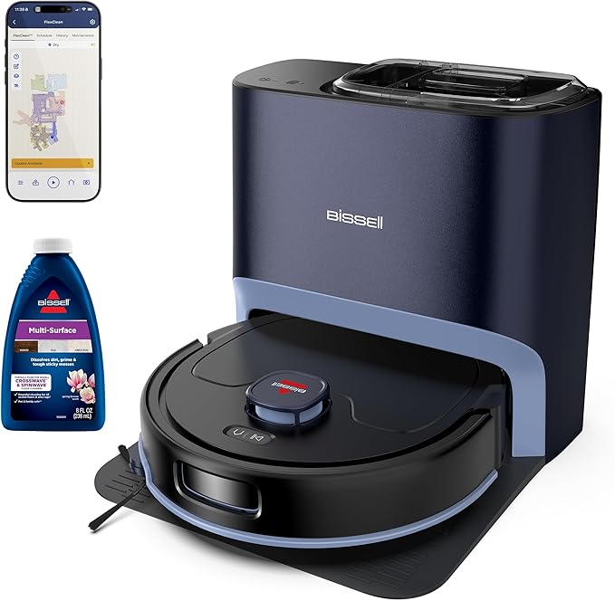 Bissell FlexClean FurForce Robot Vacuum & Mop with No Tangle Pet Brush Roll, LiDAR Navigation & Liftable Pad for Pet Hair Removal on Hard Floors & Rugs, 180min Runtime 60-Day Dust Collection, 4270L