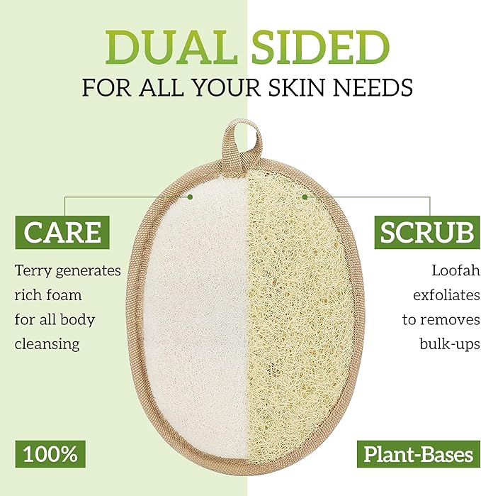Natural Loofah Exfoliating Body Scrubber (Pack 3), Loofah Bath Sponge, Luffa for Women and Men, 100% Biodegradable Compostable, Dye Free, Zero Waste Eco Friendly Sustainable (4" x 5.5" Each)