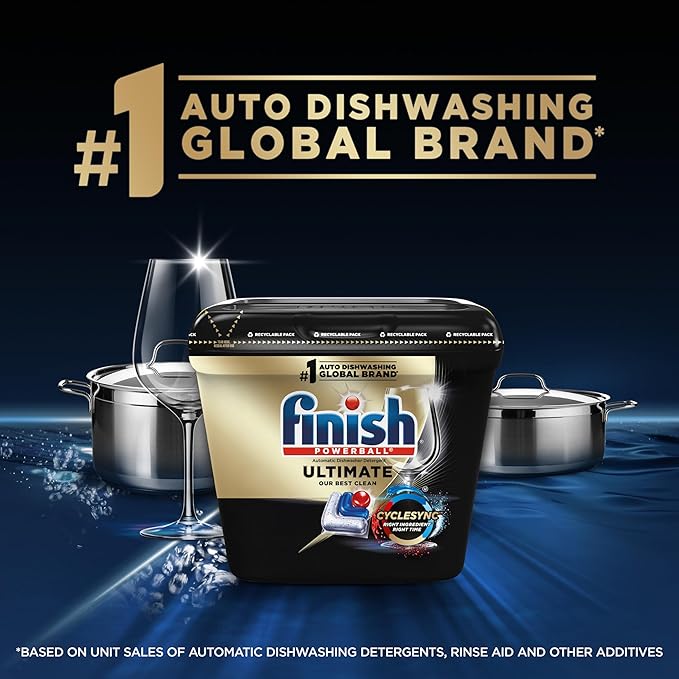 Finish Ultimate Dishwasher Pods,No Pre-Rinse Dishwasher Detergent Soap Removes Burnt-On Stain,with CycleSync Technology,Degreasing & Scrubbing Power,(Packaging may vary),52 Count (Pack of 3)