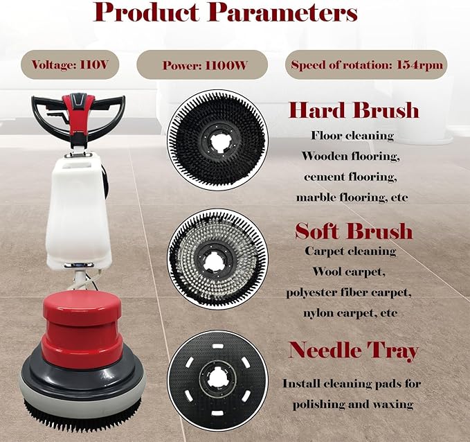 110V Floor Cleaning Machine, 17" Heavy Duty Multi-functional Floor Scrubber, Commercial and Industrial Scrubber Machine Red