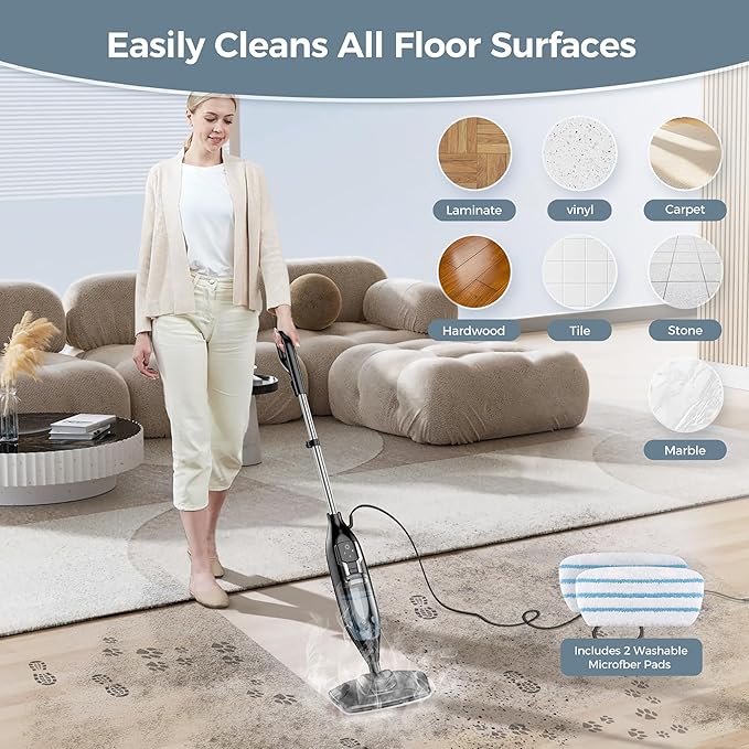 Steam Mop, 12-in-1 Powerful Handheld Steam Cleaner Detachable Steam Mops for Floor Cleaning, 565ML Removable Tank, 23FT Power Cable, MultiPurpose Steamer for Hardwood, Tile, Grout, Furniture