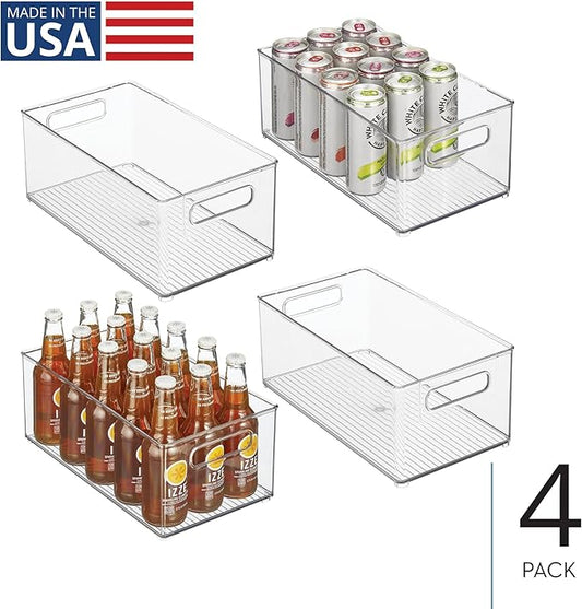 iDesign Stackable Fridge Bin - Kitchen Storage Bin for Pantry, Cabinets, or Fridge, Set of 4, Clear