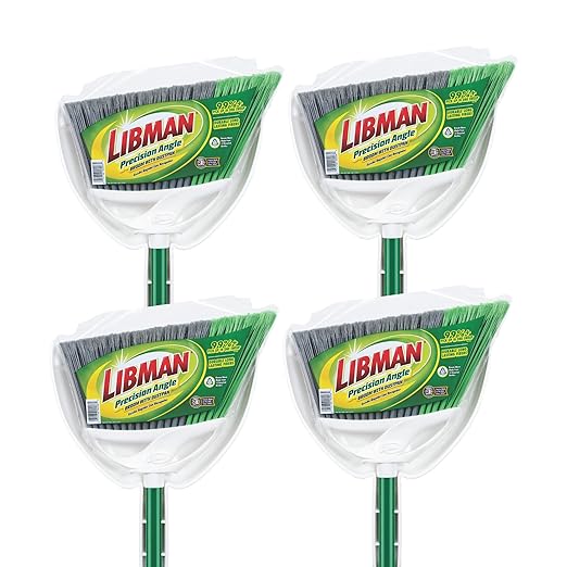 Libman Commercial 206 Precision Angle Broom with Dust Pan, Steel Handle, 11" Wide, Green and White (Pack of 4)