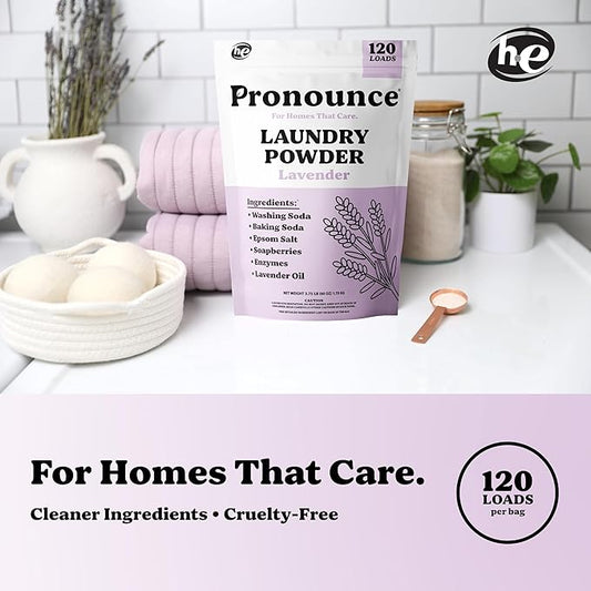 Pronounce Laundry Detergent Powder Alternative | Cleaner Ingredients. Safer for Sensitive Skin. Stain + Smell Fighting. With Essential Oils. HE Safe (Lavender, 120 Loads).