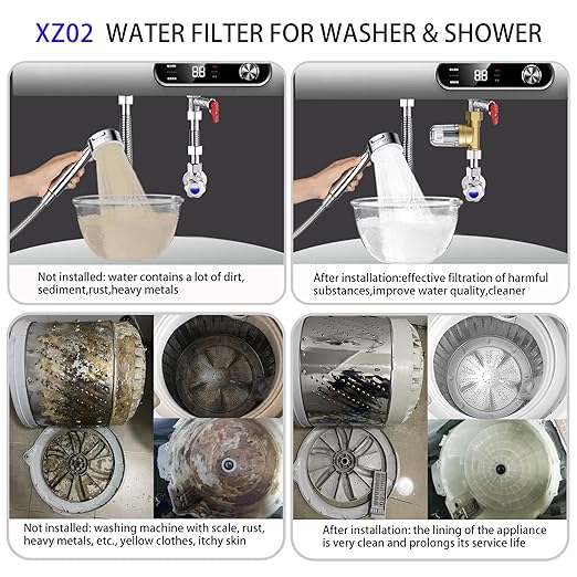 XZ02 Mini 50 Micron Reusable Washing Machine Water Filter, Compact Brass Washer Water Filter, for Washing Machine, Heater, Camping, Garden, Anti Scale Portable Sediment Filter