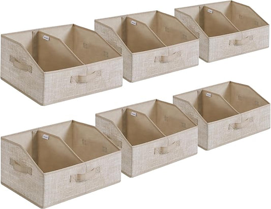 SONGMICS Set of 6 Storage Baskets, Foldable Storage Bins, Fabric Boxes, 15.7 x 11.8 x 7.9 Inches, Closet Storage Organizers, 3 Handles, for Bedroom, Living Room, Summer Sand URFB0140K01