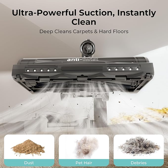 Candy Cordless Stick Vacuum, 650W/250AW Powerful Suction, 100min Runtime, Flexi-Fold Tube, Floor Direction Sensing, LED Headlights, Stick & Handheld Vacuum for Hard Floor, Carpet & Pet Hair, CVS60