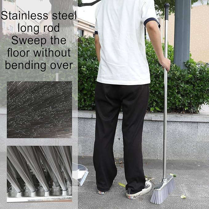 Indoor Soft Bristles Broom and Dustpan Angle Sweeping Dustpan and Broom with Long Handle for Kitchen Hardwood Floor Cleaning (Broom and Dustpan)