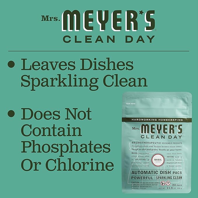 MRS. MEYER'S CLEAN DAY Automatic Dishwasher Pods, Basil, 20 Count