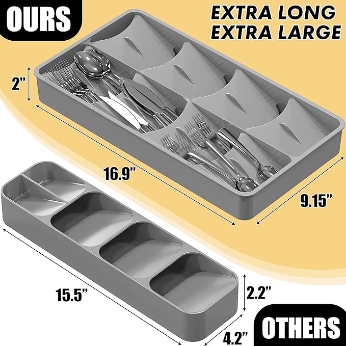 SIMPLE HOUSEWARE Adjustable Silverware Utensil Drawer Organizer, Gray