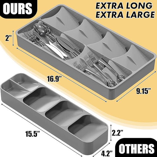 SIMPLE HOUSEWARE Adjustable Silverware Utensil Drawer Organizer, Gray