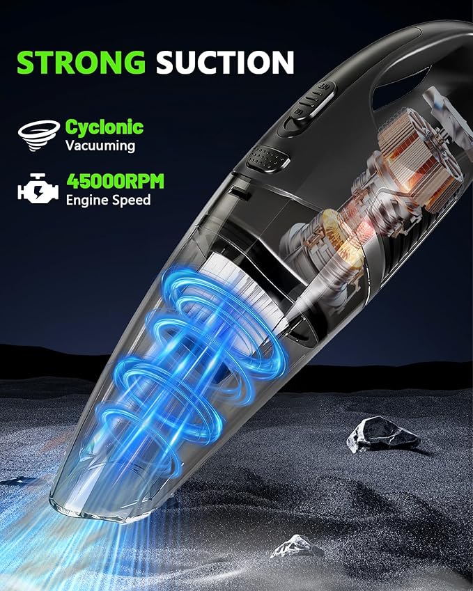Handheld Vacuum Cordless, Rechargeable Car Vacuum Cleaner with Multiple Attachments, Portable Hand Held Vacuum Suction Power, Mini Vacuum for Car, Home, Pet Hair, Office, Desk, Keyboards Black