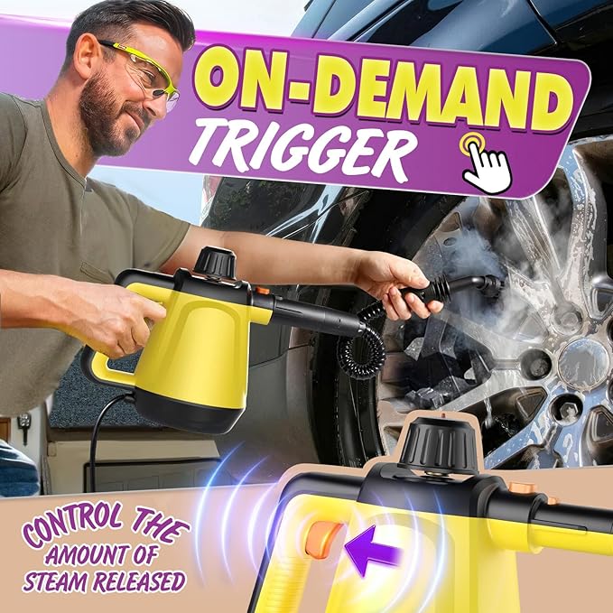 Natural Multi-Surface Handheld Steam Cleaner with 10 Accessories, 13.5OZ Pressurized Multipurpose On Demand Steam Cleaner for Home, Steamer for Cleaning Dirt, Grease, Grout, Tile, Windows, Couch, Car