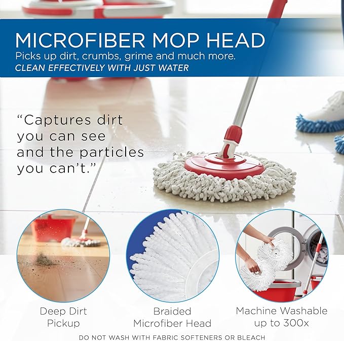LOLA Revolution Deluxe Spin Mop & Bucket, w/ 3 Microfiber Washable Heads, 1 Pair Microfiber Mop Slippers, Fast Dry, Deep Clean Floors & Hands-Free Wringer, Easy Spin Dry, NO EXHAUSTIVE Foot Pedal