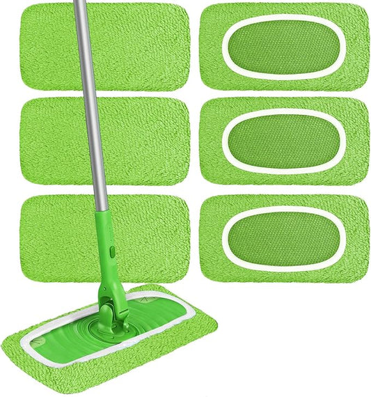 6Pcs Reusable Microfiber Mop Pads Compatible with Swiffer Sweeper Mops, Wet Sweeping Cloths & Dry Mopping Cloths, Washable Mop Pads for Surface/Hardwood Floor Cleaning (Not Fit to Swiffer Wetjet, XL)