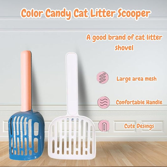 Cat Poop Scooper Cleaning Shovel, Plastic Candy Color Shovel, Ergonomic Pet Cleaning Tool, Litter Box Scooper, Large Cat Litter Scoop. (Blue)