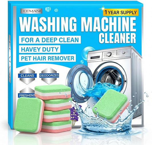 EEMANI Washing Machine Cleaner Tablets 24 Pack – Deep Cleaning for HE Front & Top Load Washer, 20g Tablets, Freshener for Drum & Tub – 1 Year Supply