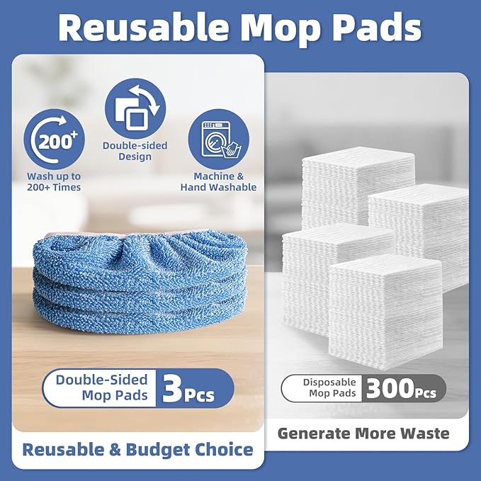 3 Pack Reusable Double-Sided Mopping Pads Compatible with Swiffer Sweeper Mop, Washable Wet & Dry Mopping Sweeping Cloth for Multi-Surface Cleaning, Dual-Sided Pad Refills (Not Include MOP)