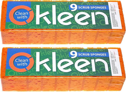 Orange Multi Use Scrub Sponge. Made in Europe. 18 Pack, 4.3x2.8x1.4 inches. Odorless Heavy Duty and Non Scratch Fiber. Durable and Delicate Scrubber for Oven and Stove, Bathroom and Basement
