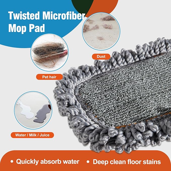 Microfiber Mop Pads 4 Pieces for Floor Cleaning,Fit CLEANHOME Dust Mop: B09PBPGSJ3, Twisted Microfiber Replacement Pads