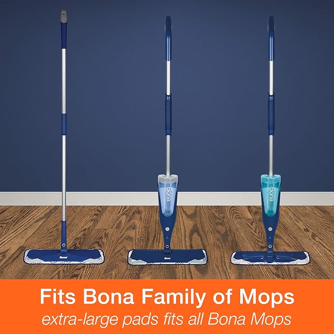 Bona Microfiber Pad 3-Pack includes Dusting, Cleaning, and Deep Cleaning Pad, for Hardwood and Multi-Surface Floors, fits Bona Family of Mops