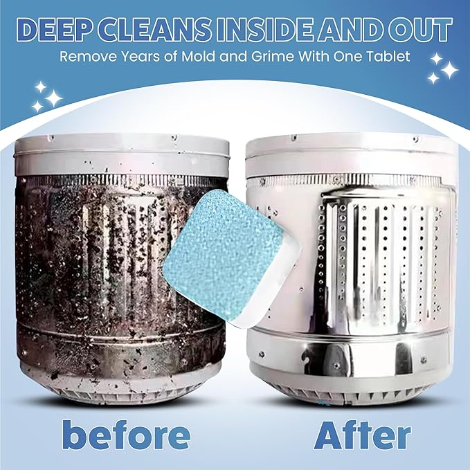 Washing Machine Cleaner Descaler Tablets 12 Pack (1 Year Supply) - Deep Cleaner for HE Front Load & Top Load Washers
