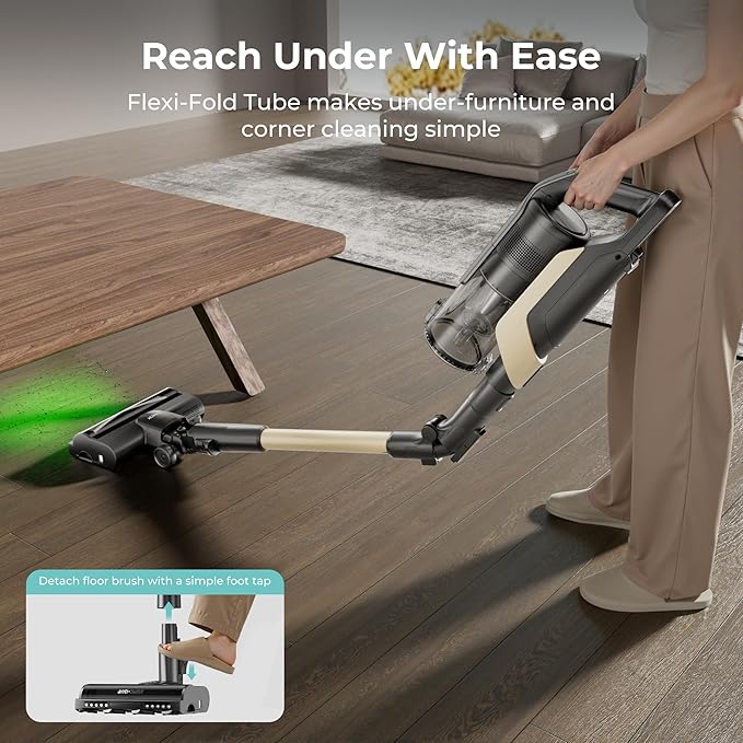 Candy Cordless Stick Vacuum, 650W/250AW Powerful Suction, 100min Runtime, Flexi-Fold Tube, Floor Direction Sensing, LED Headlights, Stick & Handheld Vacuum for Hard Floor, Carpet & Pet Hair, CVS60